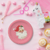 フェスティバルストライプレッドレトロサンタ ペーパープレート (パーティー)