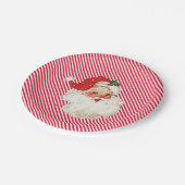 フェスティバルストライプレッドレトロサンタ ペーパープレート (アングル)
