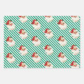 フェスティバルストライプレトロサンタクリスマス ラッピングペーパーシート (正面3)