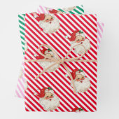 フェスティバルストライプレトロサンタクリスマス ラッピングペーパーシート (インサイチュ)