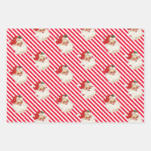 フェスティバルストライプレトロサンタクリスマス ラッピングペーパーシート (正面)