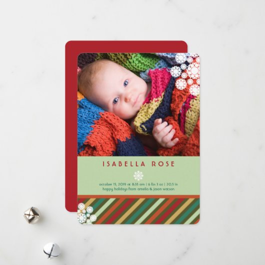 フェスティバルストライプ休日の写真誕生のお知らせ シーズンカード (正面/裏面インサイチュ)