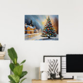 フェスティバルスノーキャビンとクリスマスツリー ポスター (ホームオフィス)