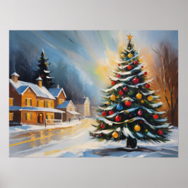 フェスティバルスノーキャビンとクリスマスツリー ポスター