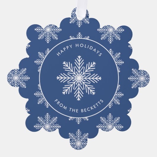 フェスティバルスノーフレークのクリスマスフォト オーナメントカード (正面)
