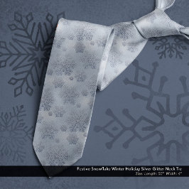フェスティバルスノーフレークウィンターホリデーシルバーグリッター ネクタイ