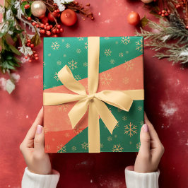 フェスティバルスノーフレークオンレッド&グリーンラッピング紙 ラッピングペーパー