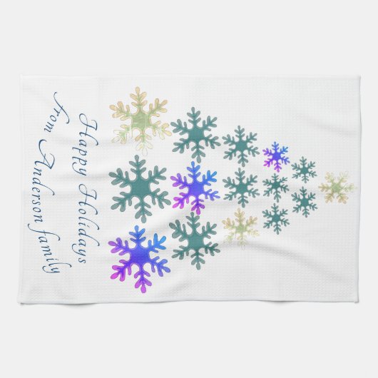フェスティバルスノーフレーククリスマスツリーファミリーホリデー キッチンタオル (横)