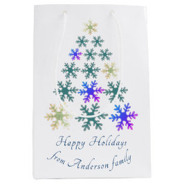 フェスティバルスノーフレーククリスマスツリーファミリーホリデー ミディアムペーパーバッグ