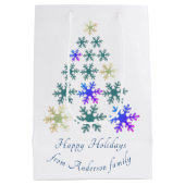 フェスティバルスノーフレーククリスマスツリーファミリーホリデー ミディアムペーパーバッグ (裏面)