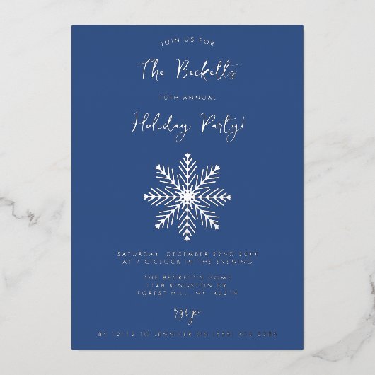 フェスティバルスノーフレーククリスマスホリデーパ実在ーティ 箔招待状 (正面)
