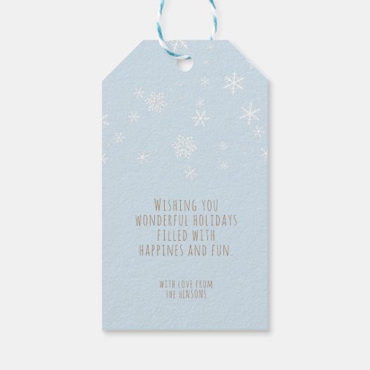 フェスティバルスノーフレークスメッセージブルークリスマスホリデー ギフトタグ (裏面)