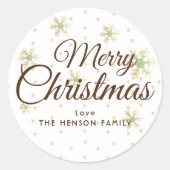 フェスティバルスノーフレークスメリークリスマススクリプト ラウンドシール (正面)
