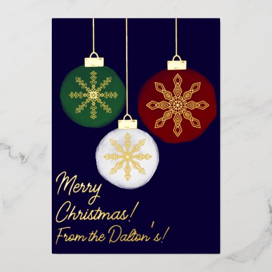 フェスティバルスノーフレークボーブルホワイトレッドグリーンクリスマス 箔シーズンカード (正面)