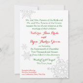 フェスティバルスノーフレークレッドと緑の冬の結婚式 招待状 (正面)