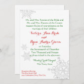 フェスティバルスノーフレークレッドと緑の冬の結婚式 招待状 (正面/裏面)