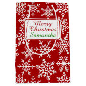 フェスティバルスノーフレークレッドクリスマス ミディアムペーパーバッグ (正面)
