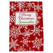 フェスティバルスノーフレークレッドクリスマス ミディアムペーパーバッグ (裏面)