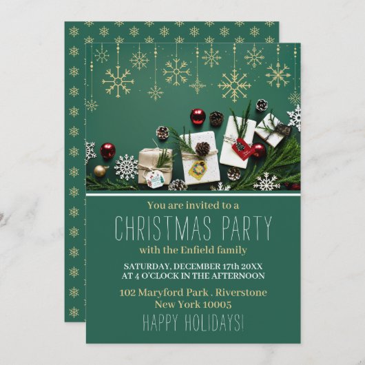フェスティバルスノーフレーク、クリスマスパーティー招待状 案内状 (正面/裏面)