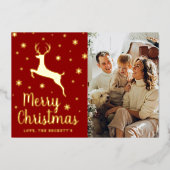 フェスティバルスノーフレーク&トナカイのクリスマスフォト実在 箔シーズンカード (正面)