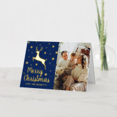 フェスティバルスノーフレーク&トナカイのクリスマスフォト実在 箔シーズンカード (正面)