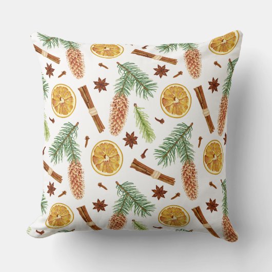 フェスティバルスパイスオレンジグリーンウィンターパターン クッション (正面)