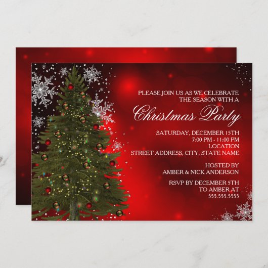 フェスティバルスパークルクリスマスツリークリスマスパーティー招待状 招待状 (正面/裏面)