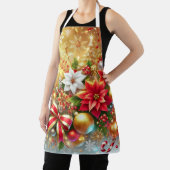 フェスティバルスパークルクリスマスポインセティアホリデイ魔法 エプロン (インサイチュ)