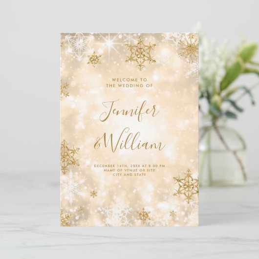 フェスティバルスパークル金ゴールドウィンターウェディングメニュー 招待状 (スタンド正面)