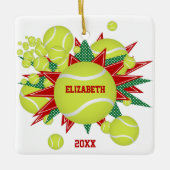 フェスティバルスポーツ赤い緑のテニスボールのパンク セラミックオーナメント (正面)