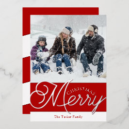 フェスティバルスメリークリプト赤とシルバーフォトクリスマス 箔シーズンカード