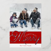 フェスティバルスメリークリプト赤とシルバーフォトクリスマス 箔シーズンカード (正面)