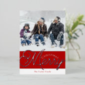 フェスティバルスメリークリプト赤とシルバーフォトクリスマス 箔シーズンカード (立ち正面)