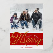フェスティバルスメリークリプト赤と金ゴールド2フォトクリスマス 箔シーズンカード (正面)