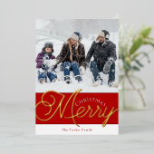 フェスティバルスメリークリプト赤と金ゴールド2フォトクリスマス 箔シーズンカード (立ち正面)