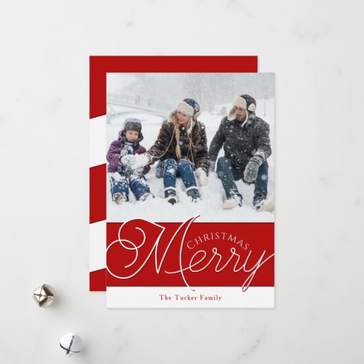 フェスティバルスメリークリプト赤&白フォトクリスマス シーズンカード (正面/裏面インサイチュ)