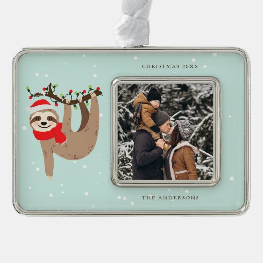 フェスティバルスロット自分の写真を追加 シルバープレートフレームオーナメント (正面)