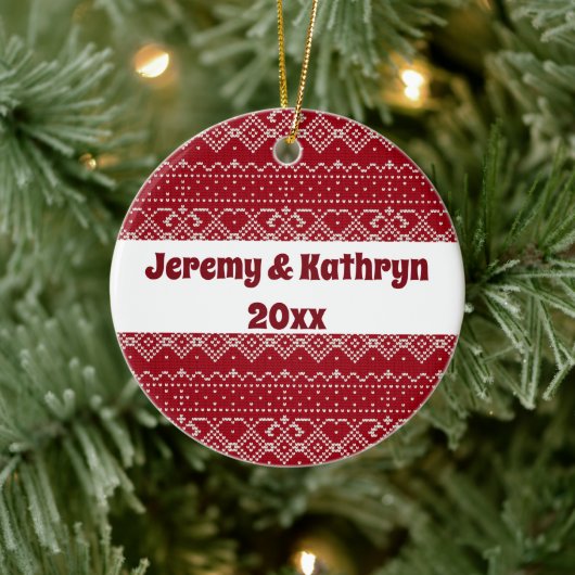 フェスティバルス赤と白カンジナビアのニットパターン セラミックオーナメント (ツリー)