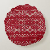 フェスティバルス赤と白カンジナビアのニットパターン ラウンドクッション (裏面)