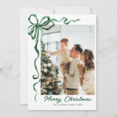 フェスティバルセージ緑クリスマスリボン2写真 シーズンカード (正面)