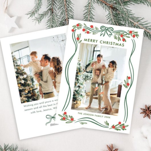 フェスティバルセージ緑クリスマスリボン2写真 シーズンカード