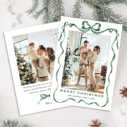 フェスティバルセージ緑クリスマスリボン2写真 シーズンカード