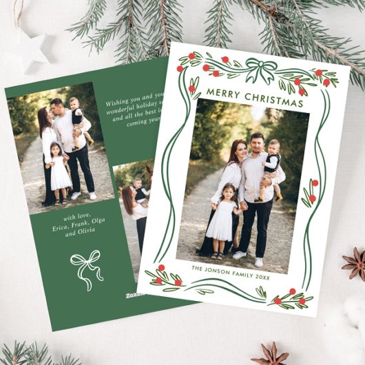 フェスティバルセージ緑クリスマスリボン3写真 シーズンカード