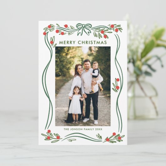 フェスティバルセージ緑クリスマスリボン3写真 シーズンカード (スタンド正面)