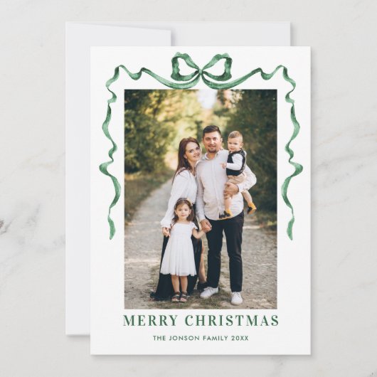 フェスティバルセージ緑クリスマスリボン3写真 シーズンカード (正面)