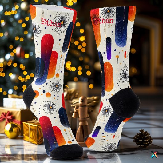 フェスティバルソックス(抽象芸術レッド、オレンジ、ブルー) ソックス