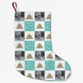 フェスティバルタイポグラフィクリスマスツリーファミリーフォト スモールクリスマスストッキング (正面)