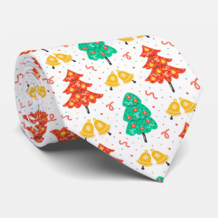 フェスティバルタイルのクリスマスツリーパターン ネクタイ