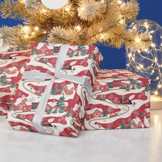 フェスティバルタイルのクリスマストレインパターン ラッピングペーパー (クリスマス)