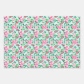 フェスティバルタイルのピンクのクリスマスの弓パターン ラッピングペーパーシート (正面3)